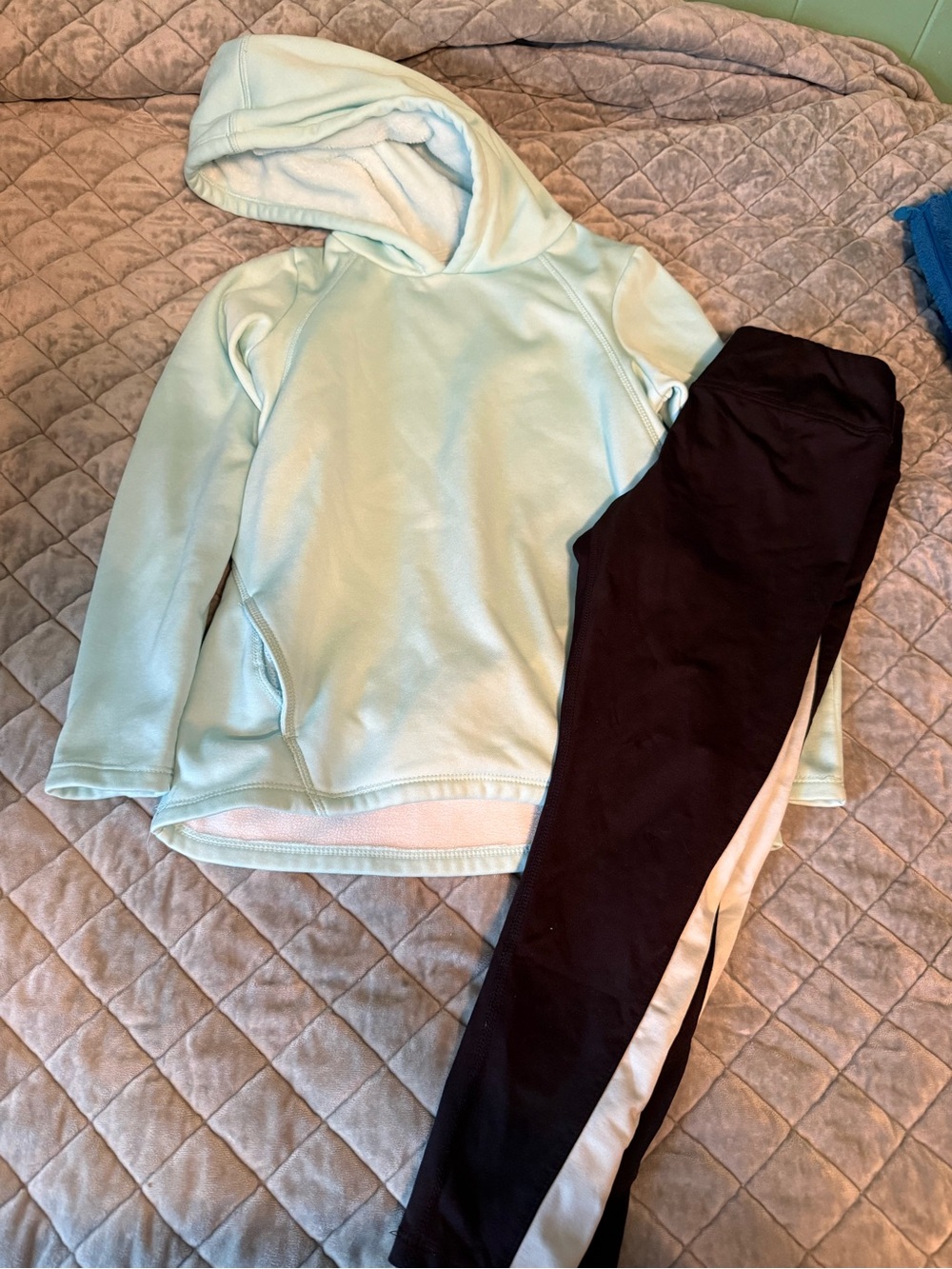 Athletic Works Mint Hoodie with Black Leggings and Cream Stripe